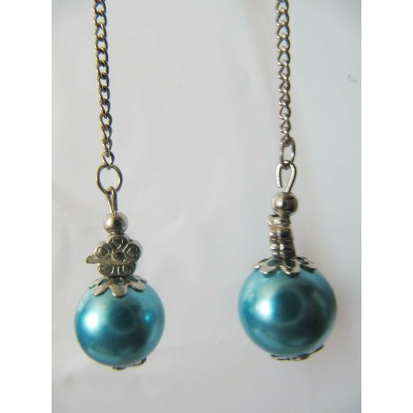 Silver and Frosted Blue Bead Dangle Fashion Earrings CA131 - Picture 3 of 7
